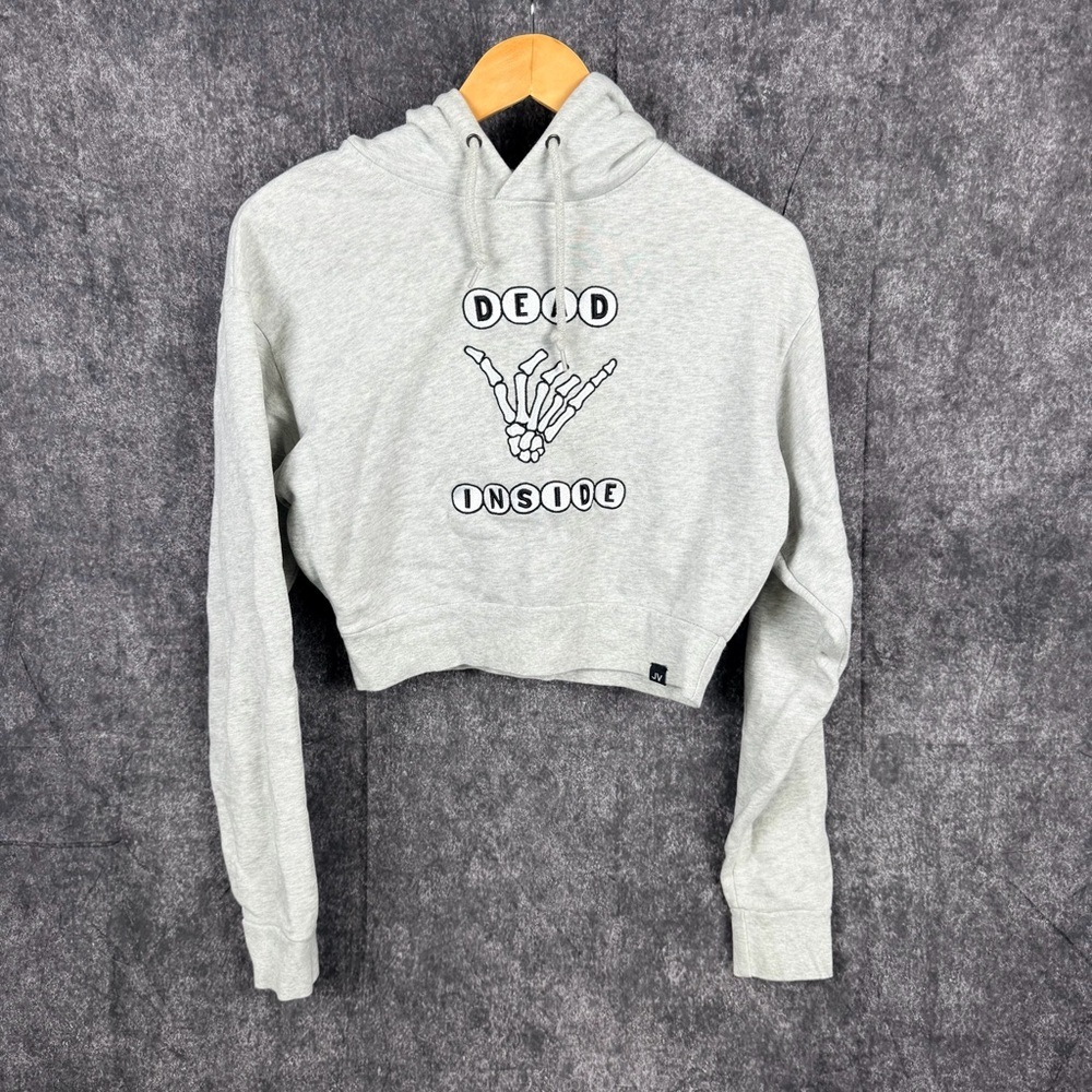 Light Gray Graphic Cropped Hoodie